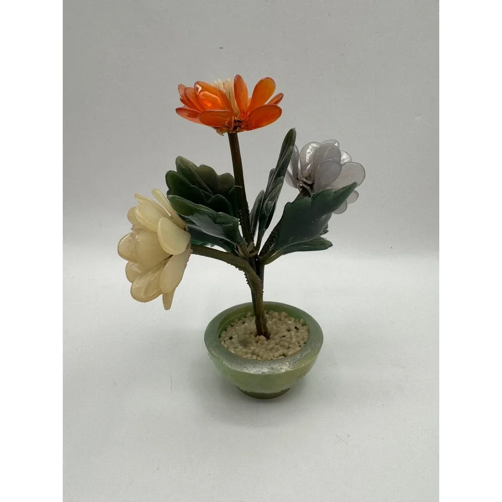 Tai Loy Jade Glass Bonsai Tree Flower Decor Multicolor Vintage Chinoiserie Mini